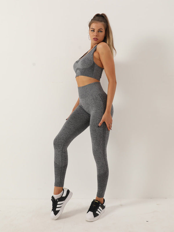Women's Seamless Athletic Set - Dotted Sports Bra & High-Waist Leggings