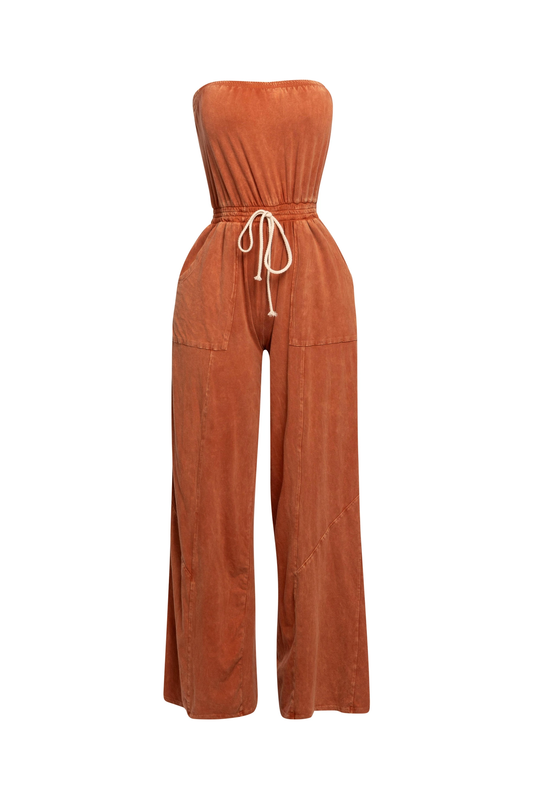 Mono Curvy Lavado Mineral sin Tirantes de Pierna Ancha