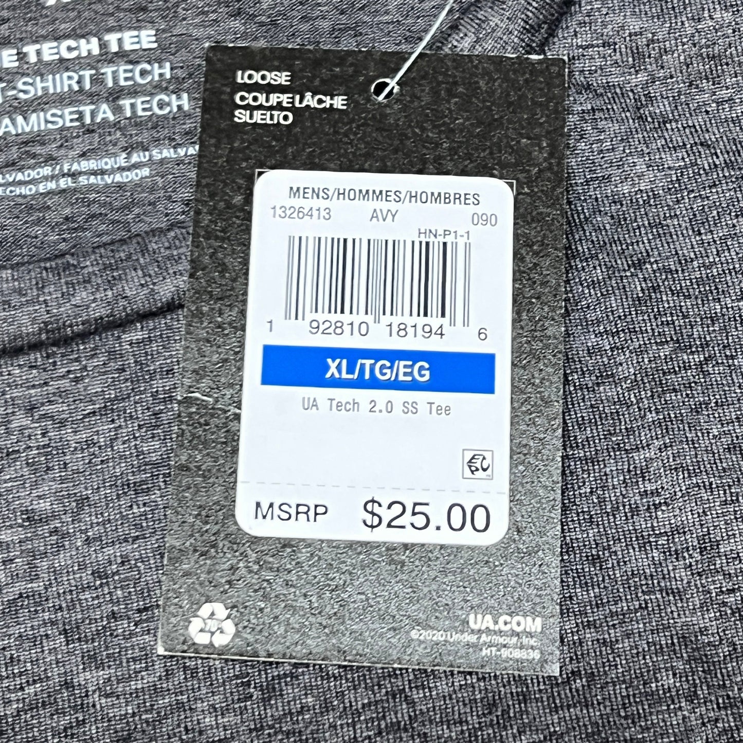 UNDER ARMOUR Camiseta de Manga Corta Tech 2.0 para Hombre Carbon Heather / Black - 090 Talla XL 1326413(Nueva)