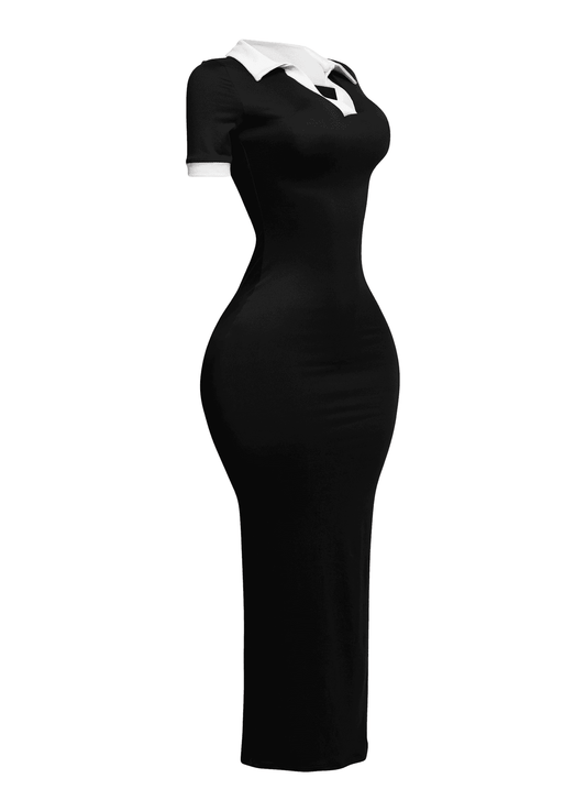 Collar Neck Short Sleeve Maxi Dress