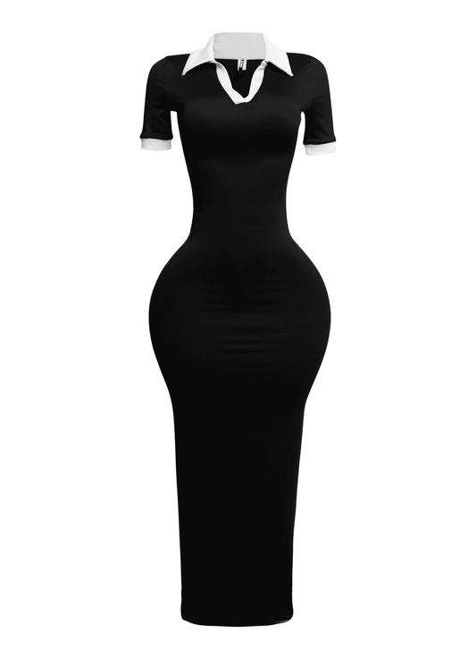 Vestido largo de cuello camisero y manga corta