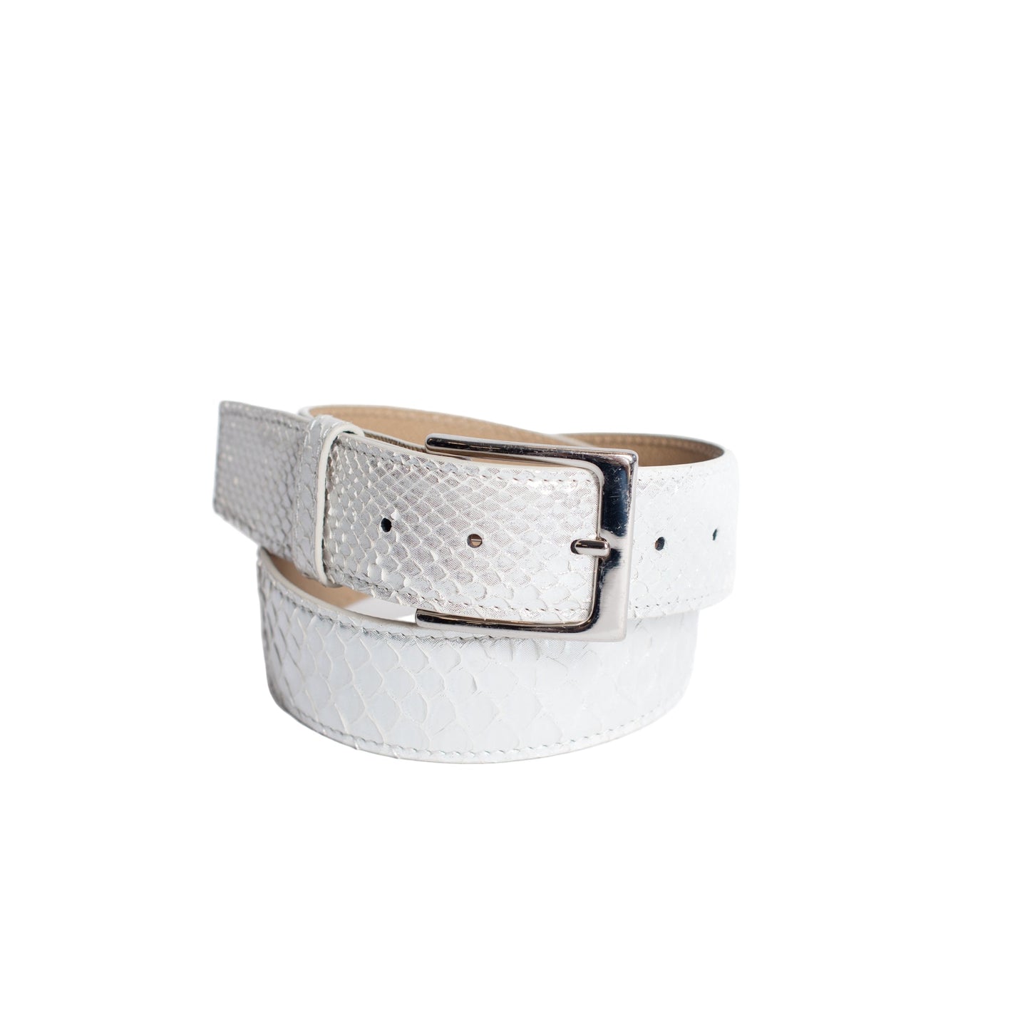 Full Skin Belt, NEW Silver Metallic Python