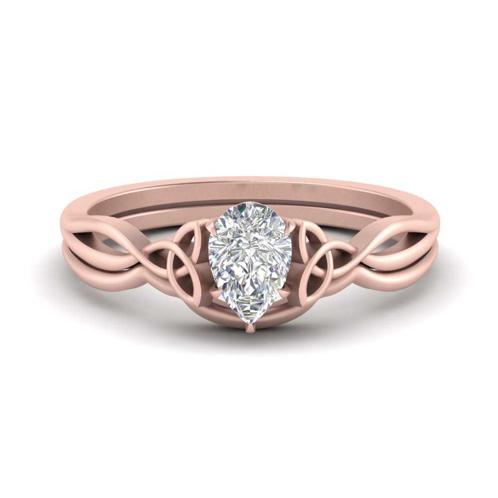 Pear Shaped Infinity Celtic Solitaire Wedding Set