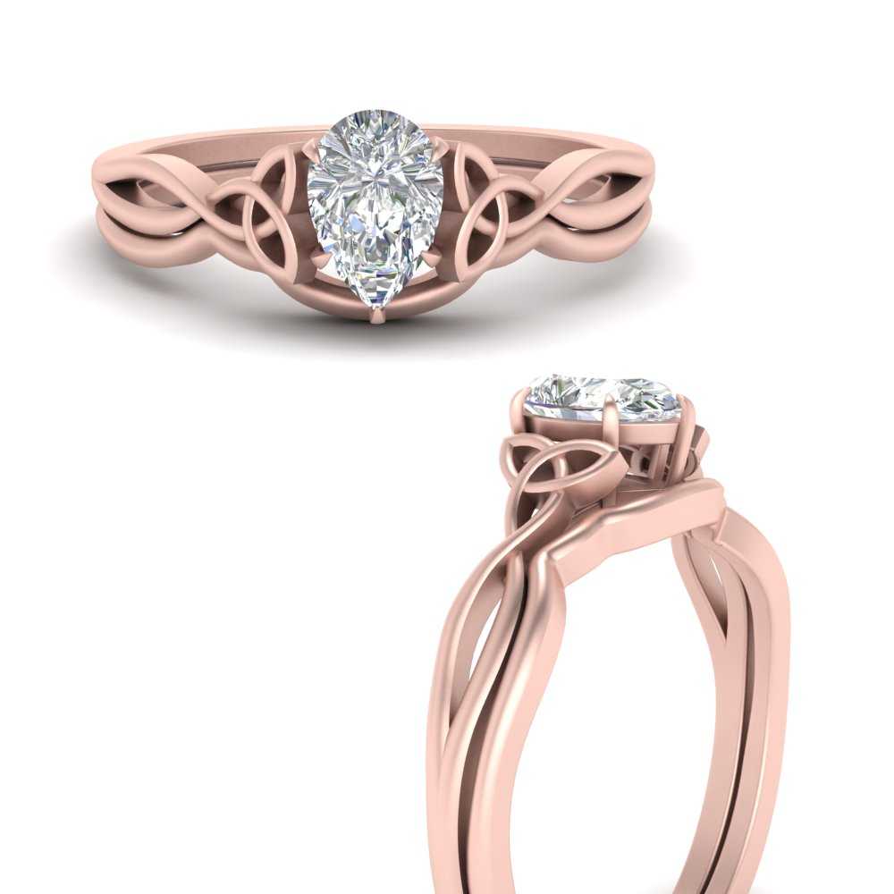 Pear Shaped Infinity Celtic Solitaire Wedding Set