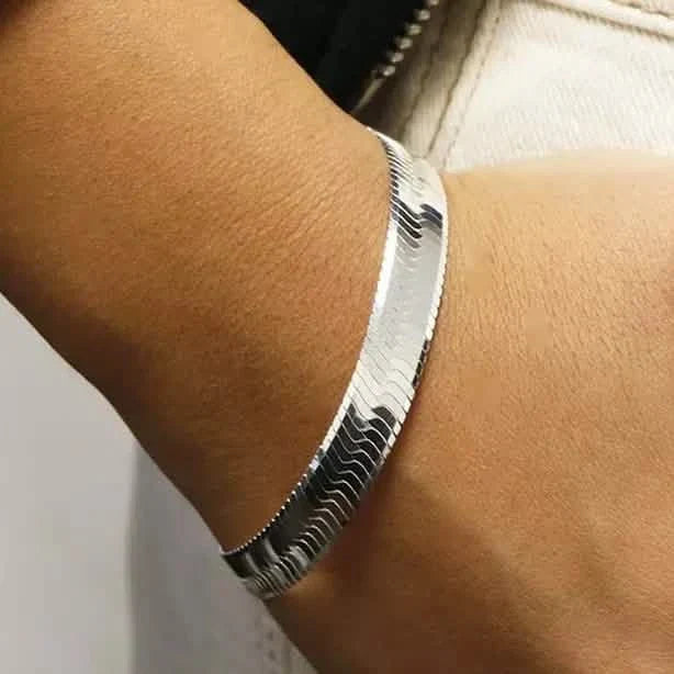 Italian Solid Sterling Silver 7MM Herringbone Bracelet