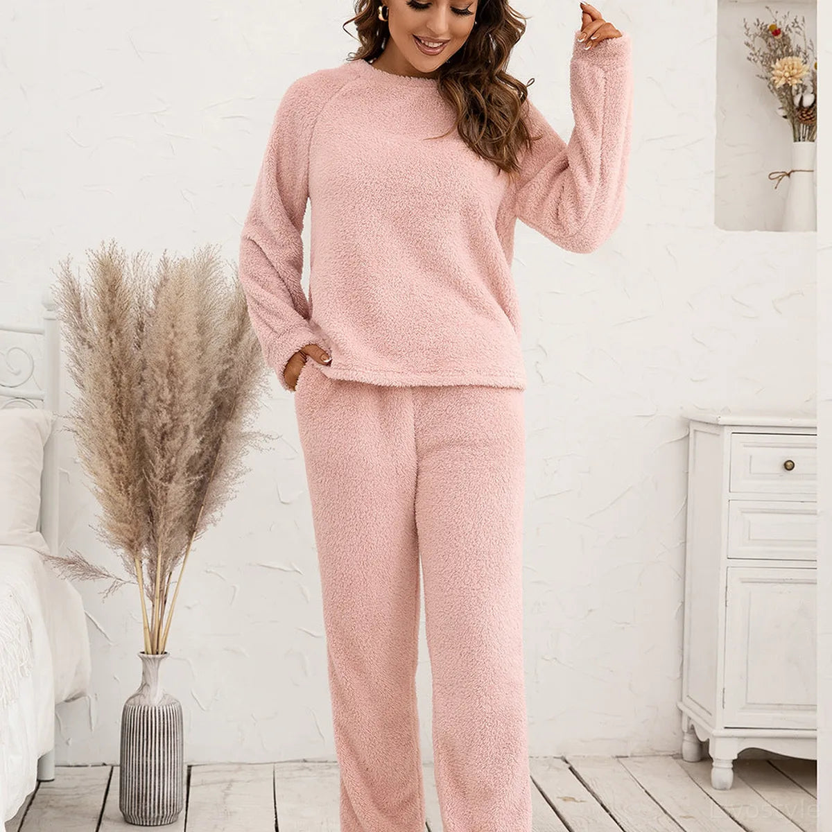 Ivy Lane Teddy Long Sleeve Top and Pants Lounge Set