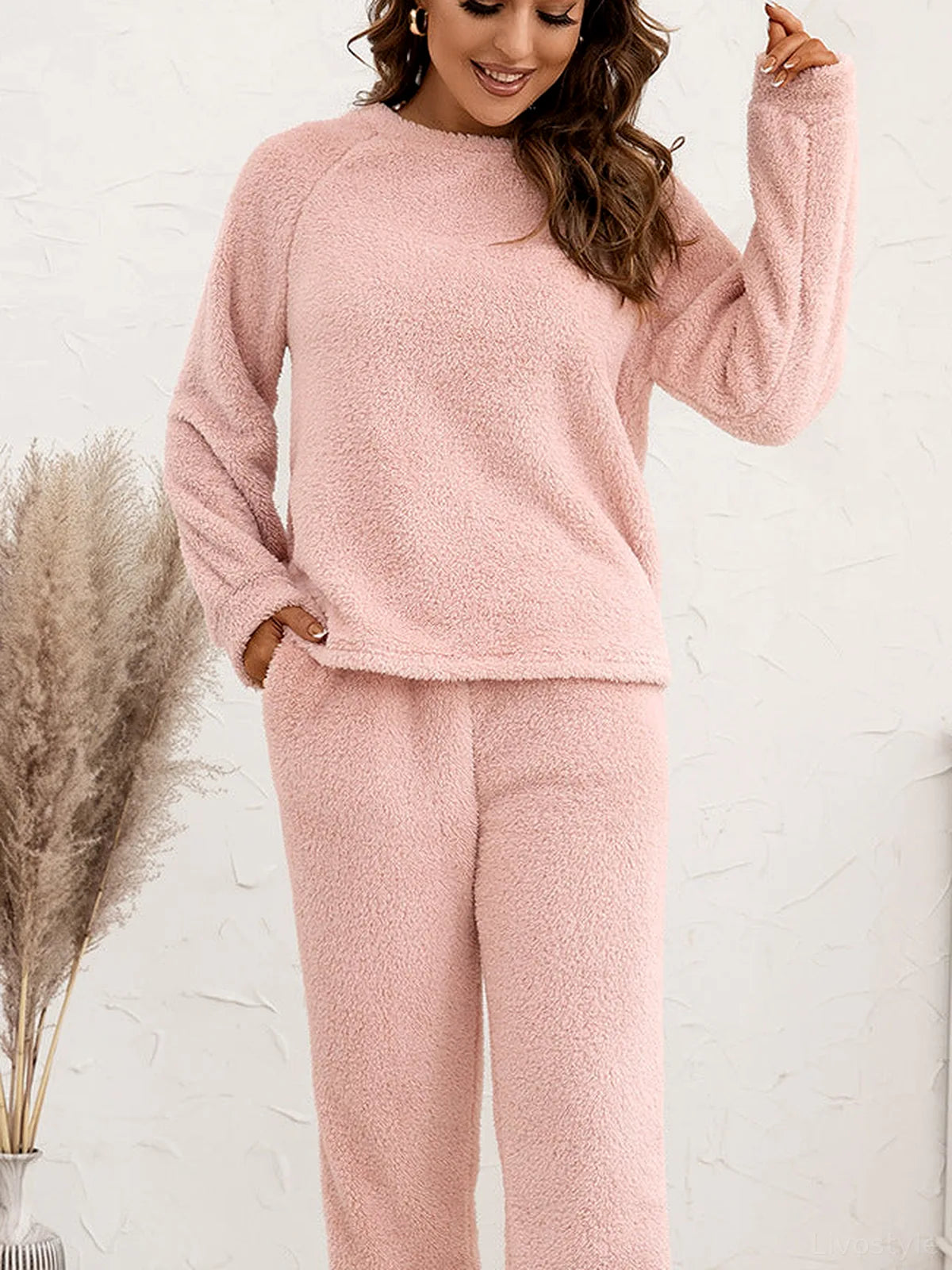 Ivy Lane Teddy Long Sleeve Top and Pants Lounge Set