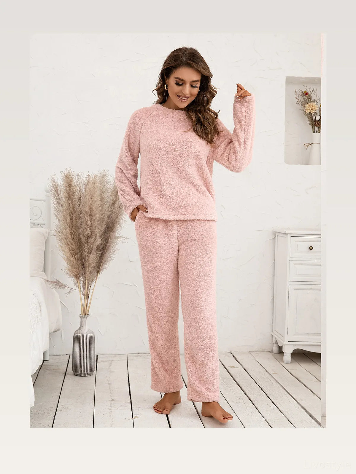 Ivy Lane Teddy Long Sleeve Top and Pants Lounge Set