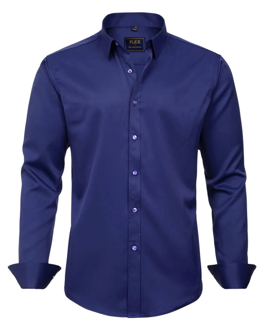 J.VER Boy's Long Sleeve Dress Shirts Solid Stretch Wrinkle-Free Shirt Kids Casual Button Down Shirts Navy Blue 6 Years - # BOAA12510006