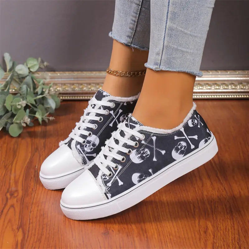 Zapatillas de lona bajas con estampado floral para mujer - Diseño transpirable