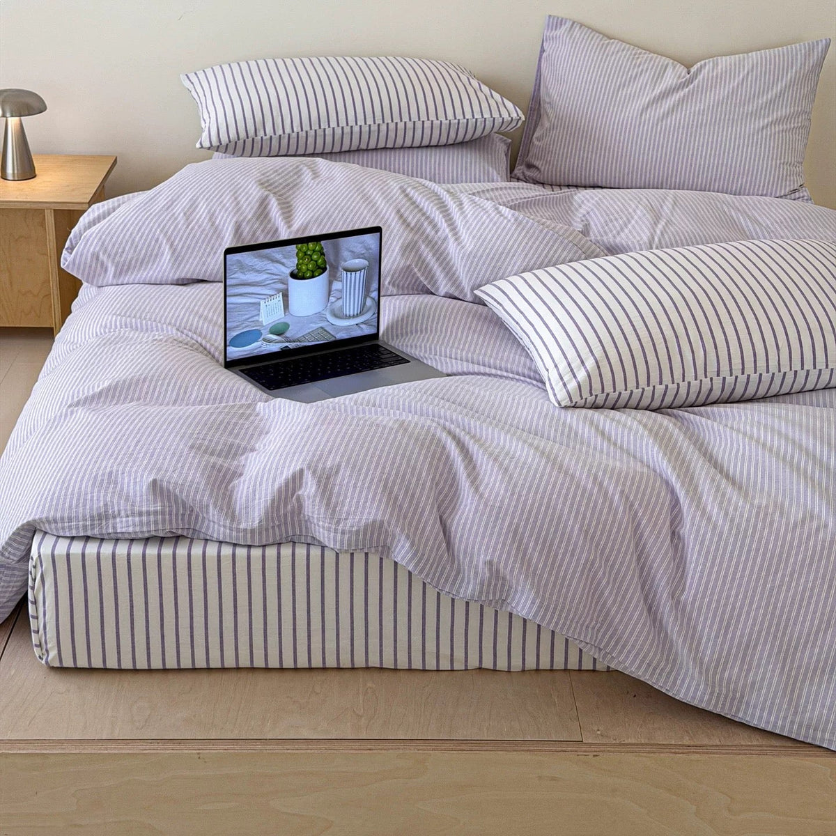 Lavender Pinstripe Cotton Duvet Cover Set