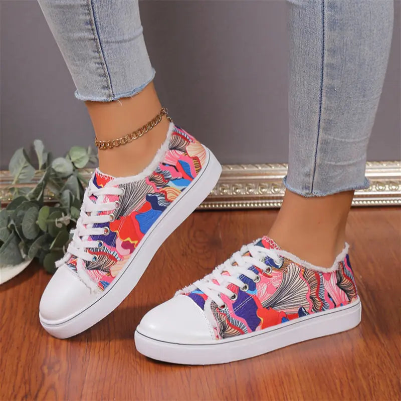 Zapatillas de lona bajas con estampado floral para mujer - Diseño transpirable