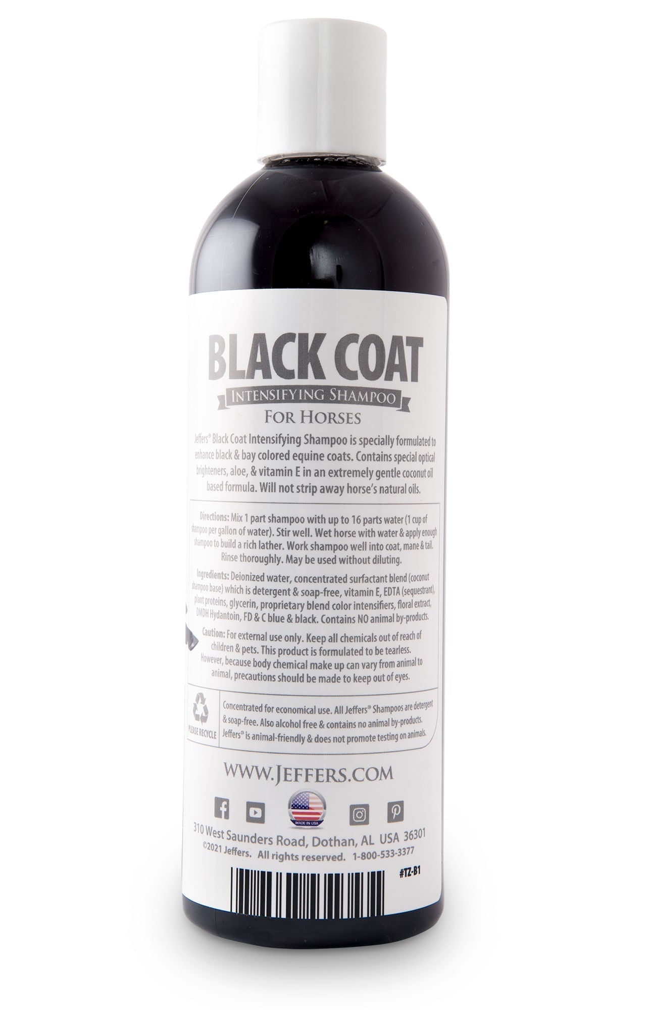 Champú para caballos Jeffers Equine Black Coat intensificador del color para capas negras y bayas