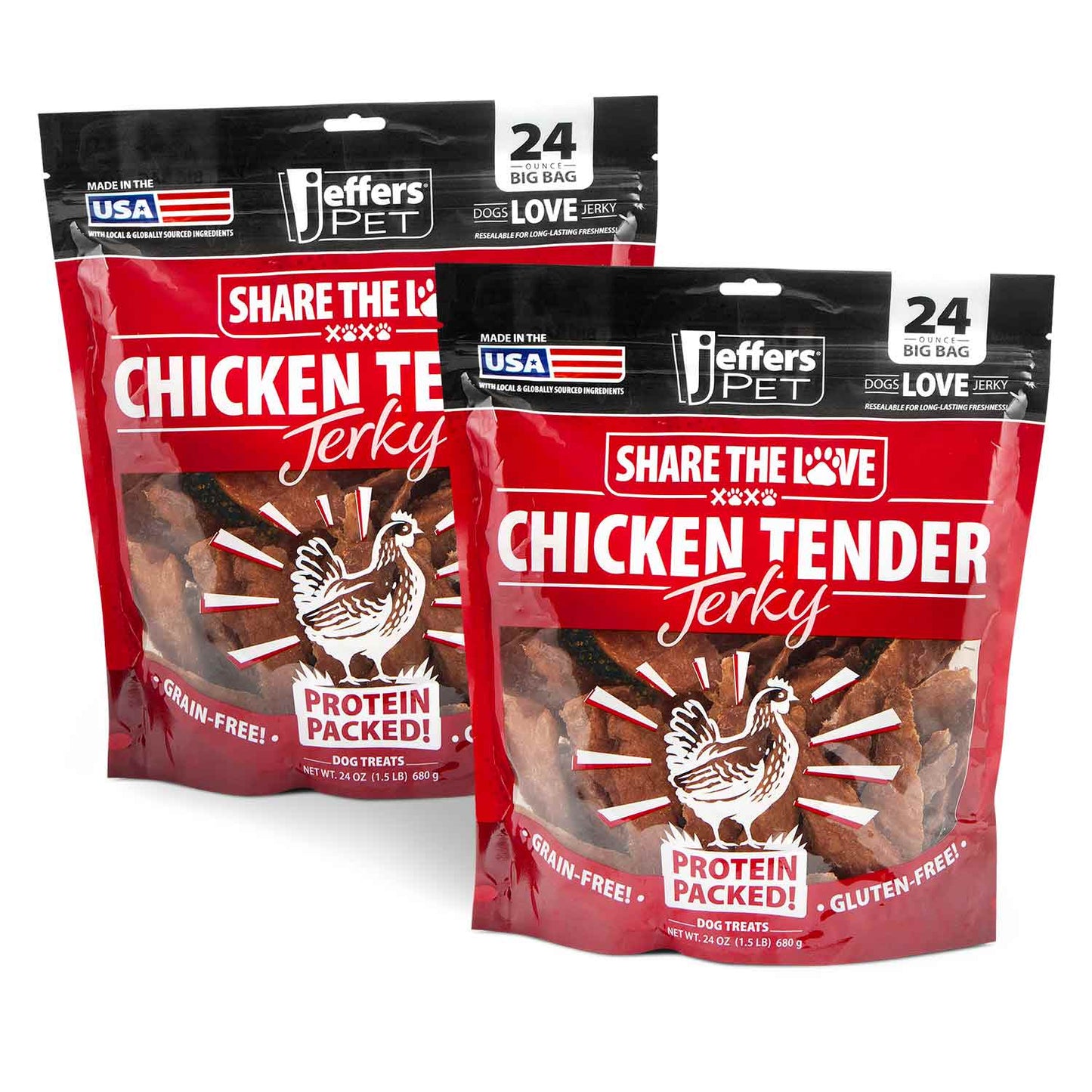 Golosinas saludables para perro Jeffers Chicken Jerky, 24 oz - 100% naturales, sin cereales, sin gluten, hechas en EE. UU.