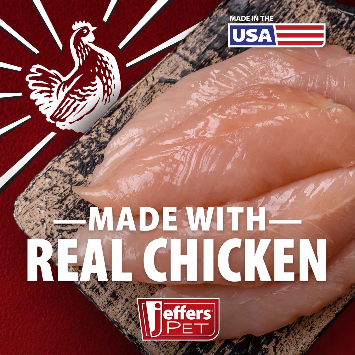 Golosinas saludables para perro Jeffers Chicken Jerky, 24 oz - 100% naturales, sin cereales, sin gluten, hechas en EE. UU.