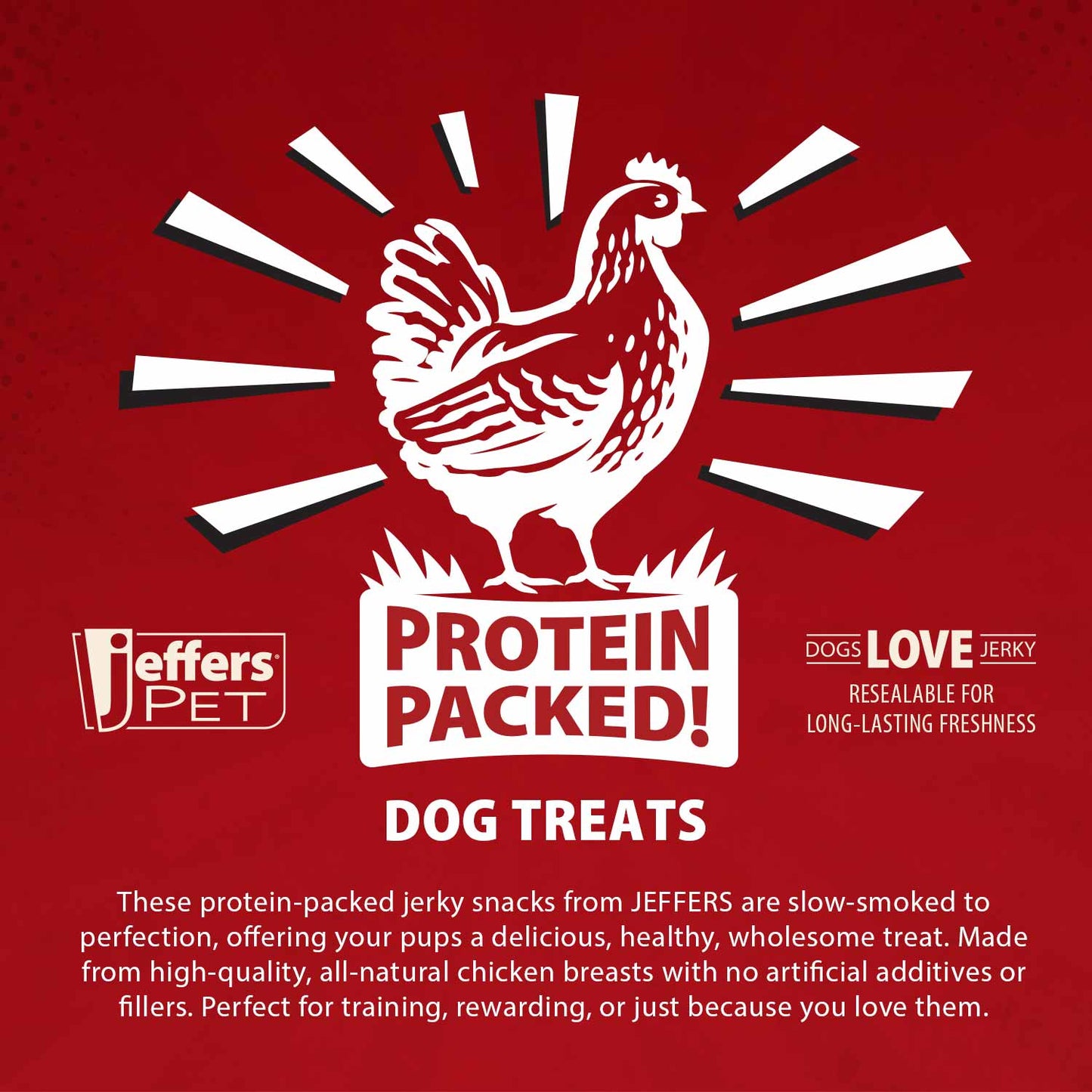 Golosinas saludables para perro Jeffers Chicken Jerky, 24 oz - 100% naturales, sin cereales, sin gluten, hechas en EE. UU.