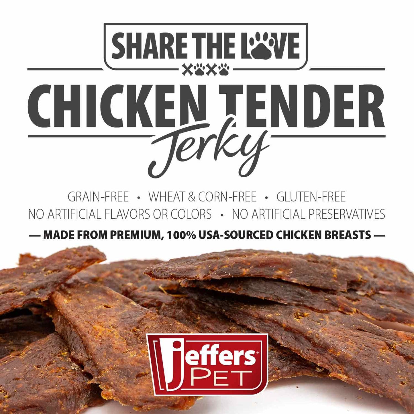 Golosinas saludables para perro Jeffers Chicken Jerky, 24 oz - 100% naturales, sin cereales, sin gluten, hechas en EE. UU.