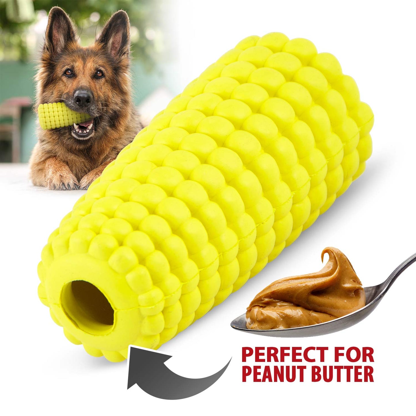 Juguete masticable dental para perros Jeffers Corn Cob de caucho natural dispensador de golosinas rellenable