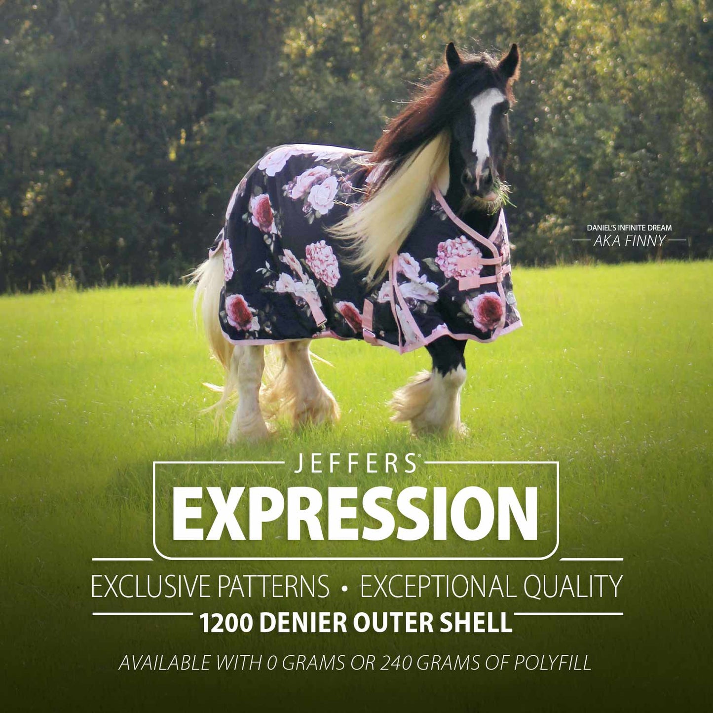 Manta de exterior Jeffers Expression de 1200 denier con cuello estándar para caballos, 0 gramos