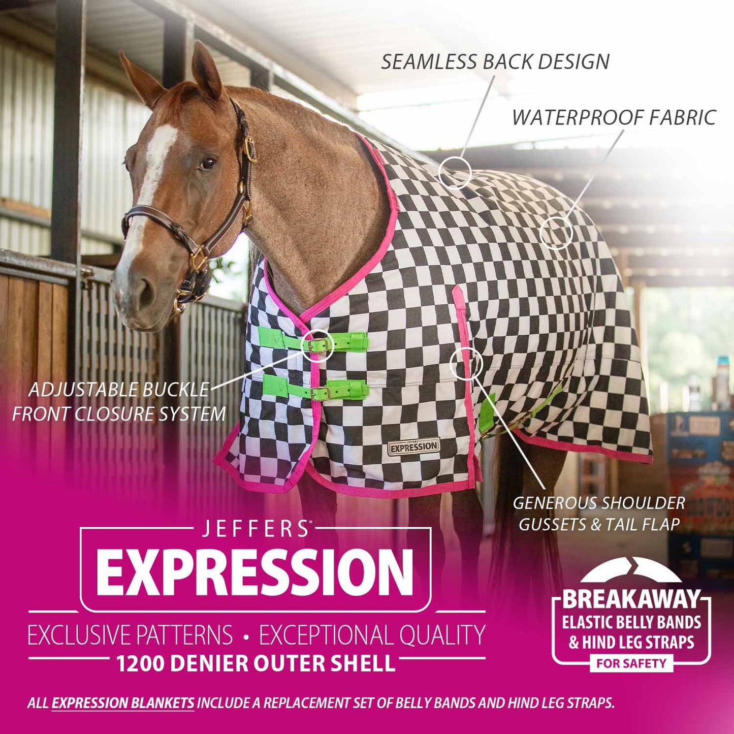 Manta de exterior Jeffers Expression de 1200 denier con cuello estándar para caballos, 0 gramos