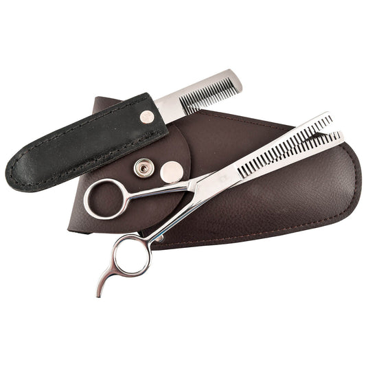 Jeffers Grooming Kit de Aseo #24412 – Tijeras de entresacar profesionales, Peine de stripping y Estuche para cinturón
