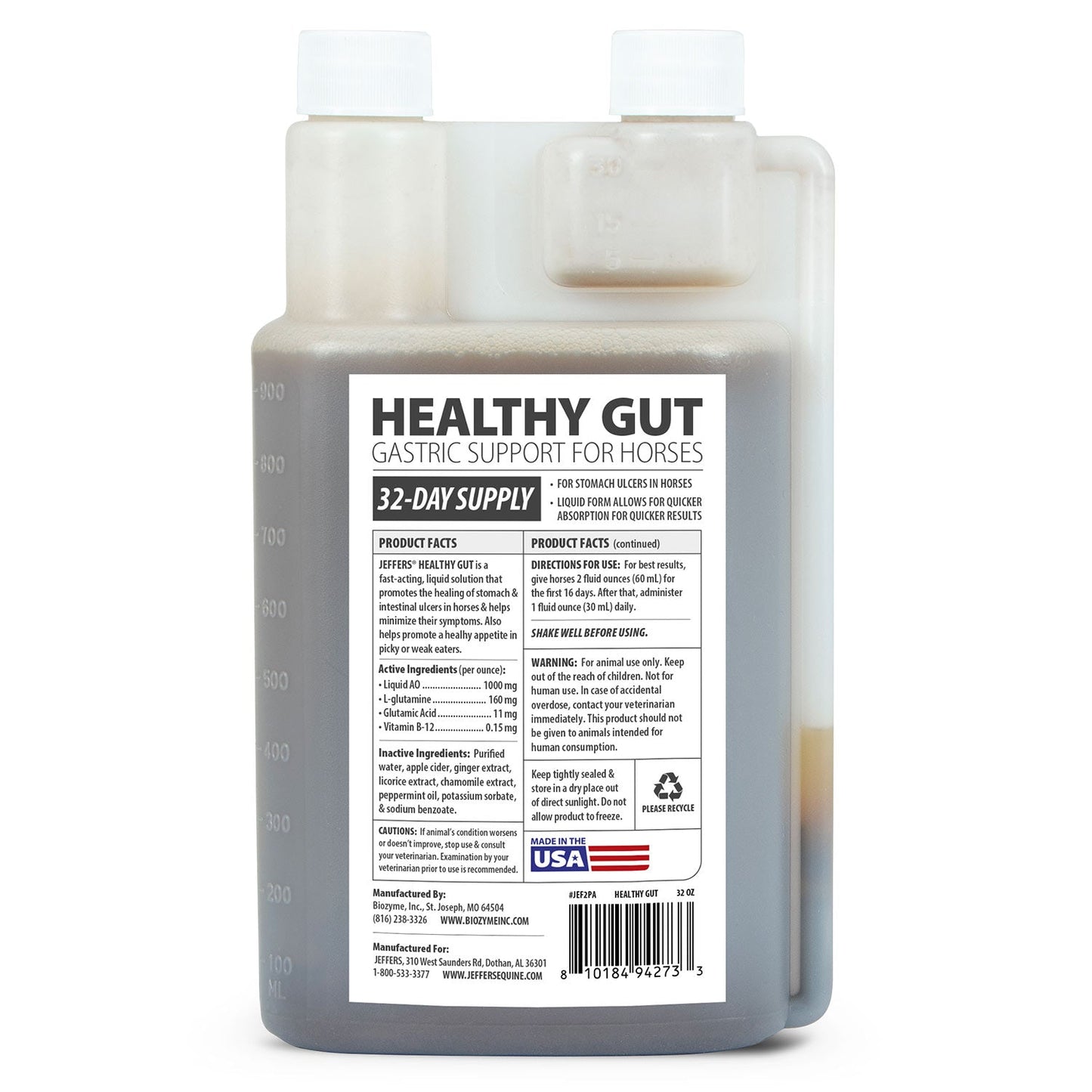 Suplemento Líquido para Caballos Jeffers Healthy Gut Gastric Support