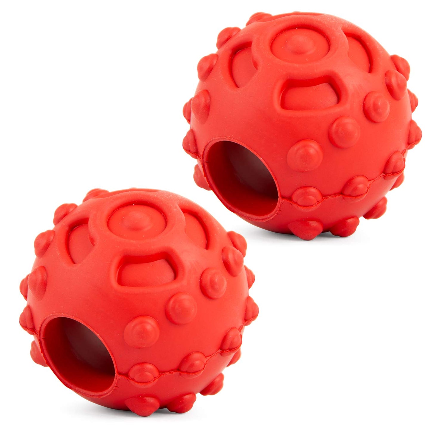 Juguete dispensador de golosinas dentales para perros, Jeffers Hollow Red Knobby Ball, caucho natural