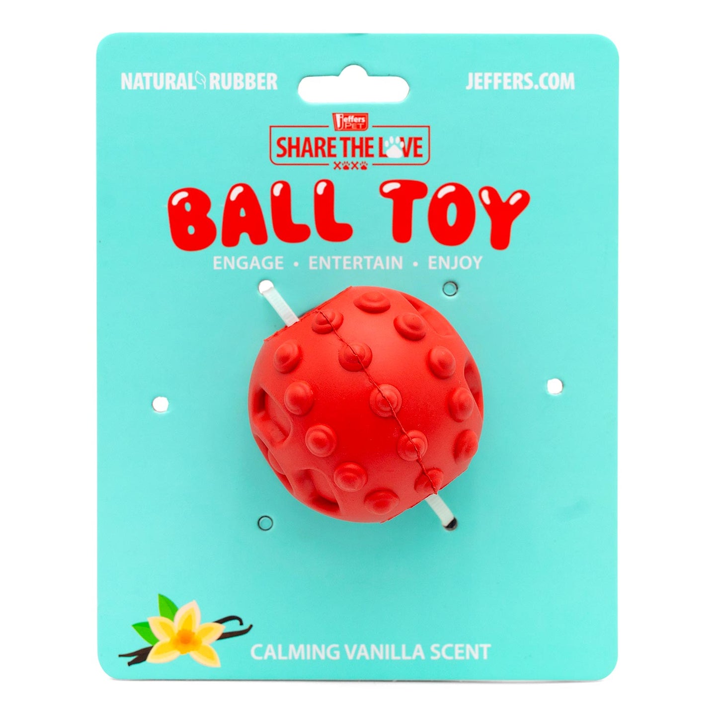 Juguete dispensador de golosinas dentales para perros, Jeffers Hollow Red Knobby Ball, caucho natural