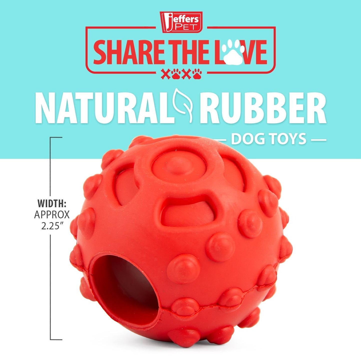 Juguete dispensador de golosinas dentales para perros, Jeffers Hollow Red Knobby Ball, caucho natural