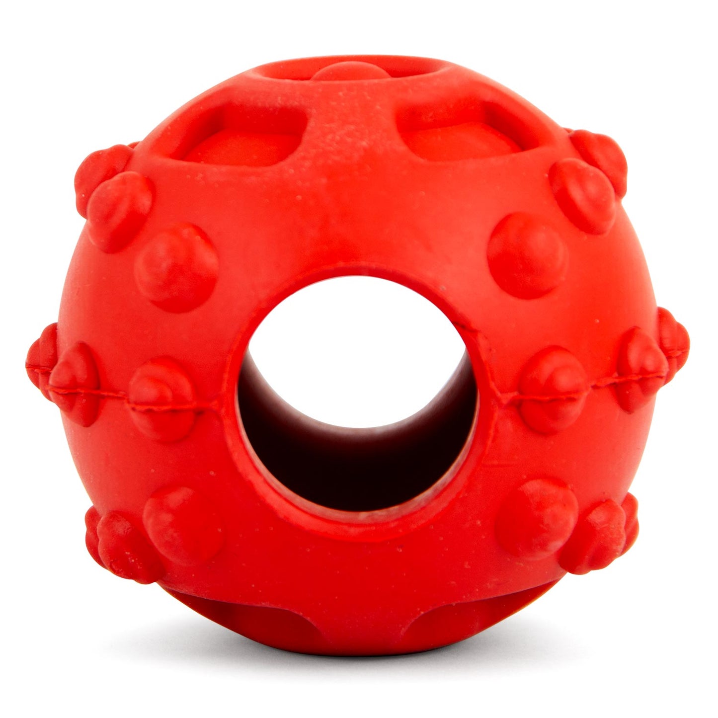 Juguete dispensador de golosinas dentales para perros, Jeffers Hollow Red Knobby Ball, caucho natural