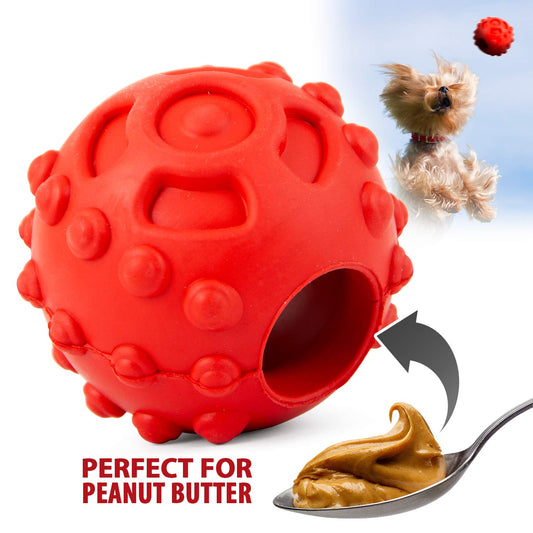 Juguete dispensador de golosinas dentales para perros, Jeffers Hollow Red Knobby Ball, caucho natural