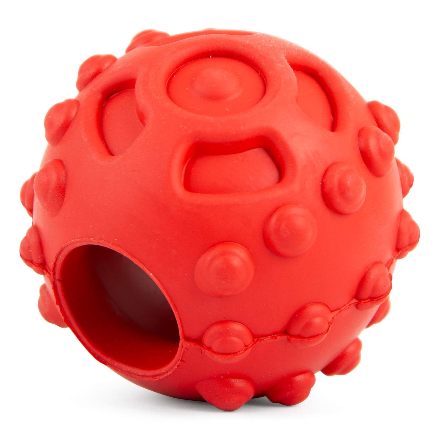 Juguete dispensador de golosinas dentales para perros, Jeffers Hollow Red Knobby Ball, caucho natural
