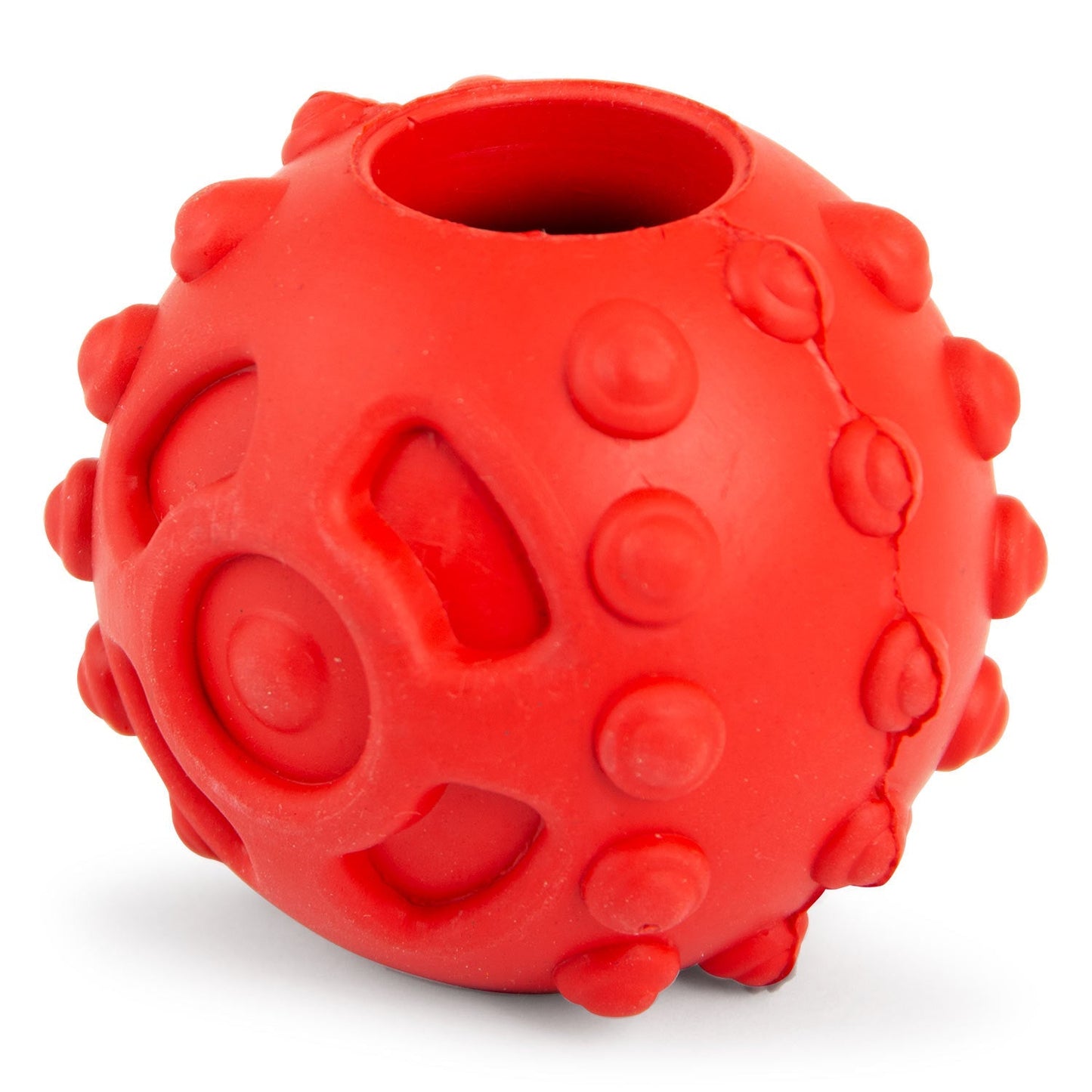 Juguete dispensador de golosinas dentales para perros, Jeffers Hollow Red Knobby Ball, caucho natural