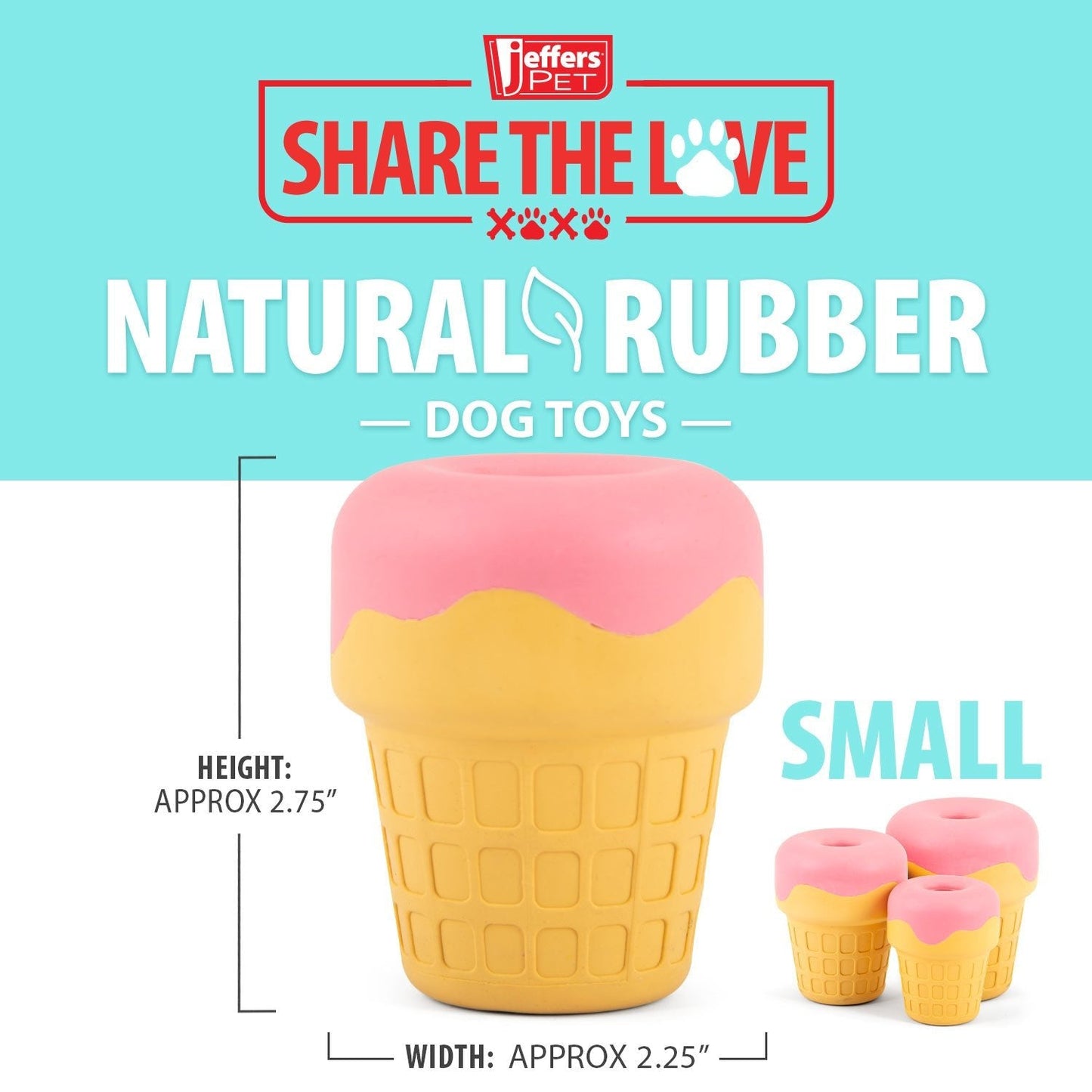 Juguete masticable Jeffers Ice Cream Cone de caucho natural para dispensar premios y limpiar los dientes de perros
