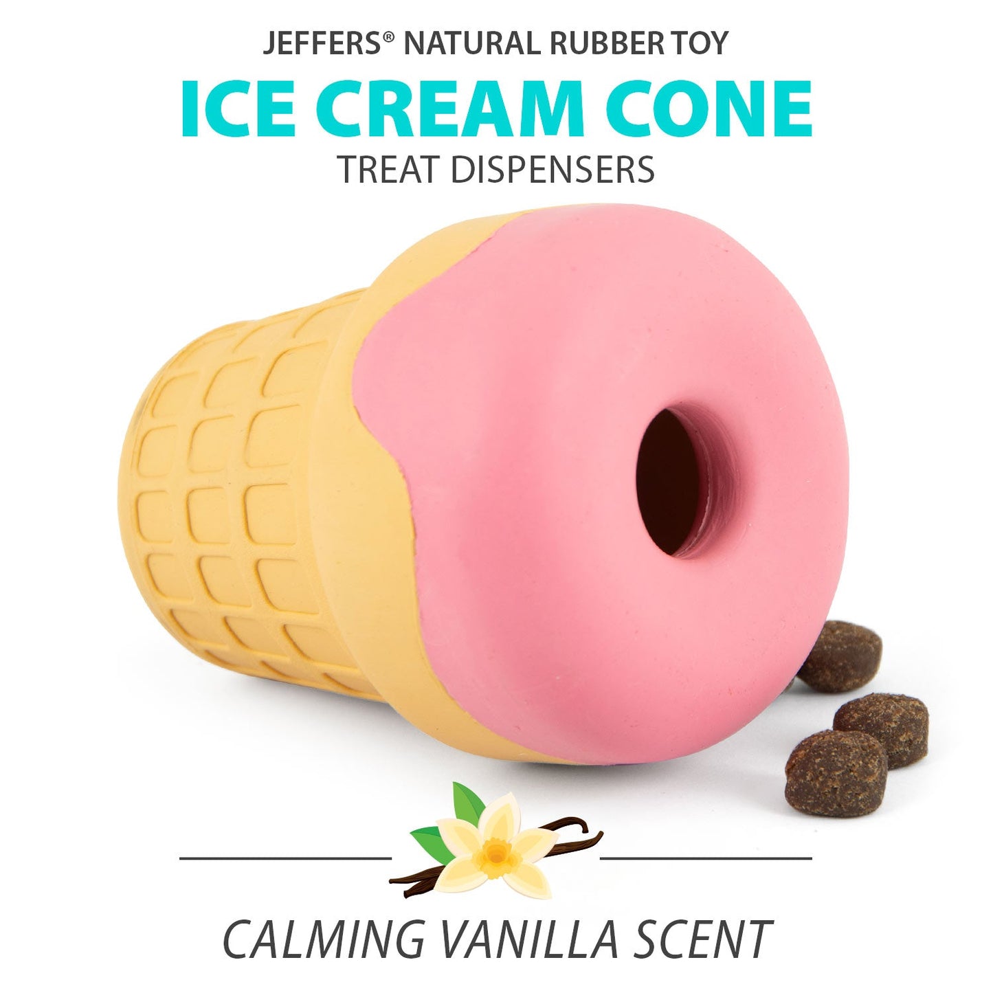 Juguete masticable Jeffers Ice Cream Cone de caucho natural para dispensar premios y limpiar los dientes de perros