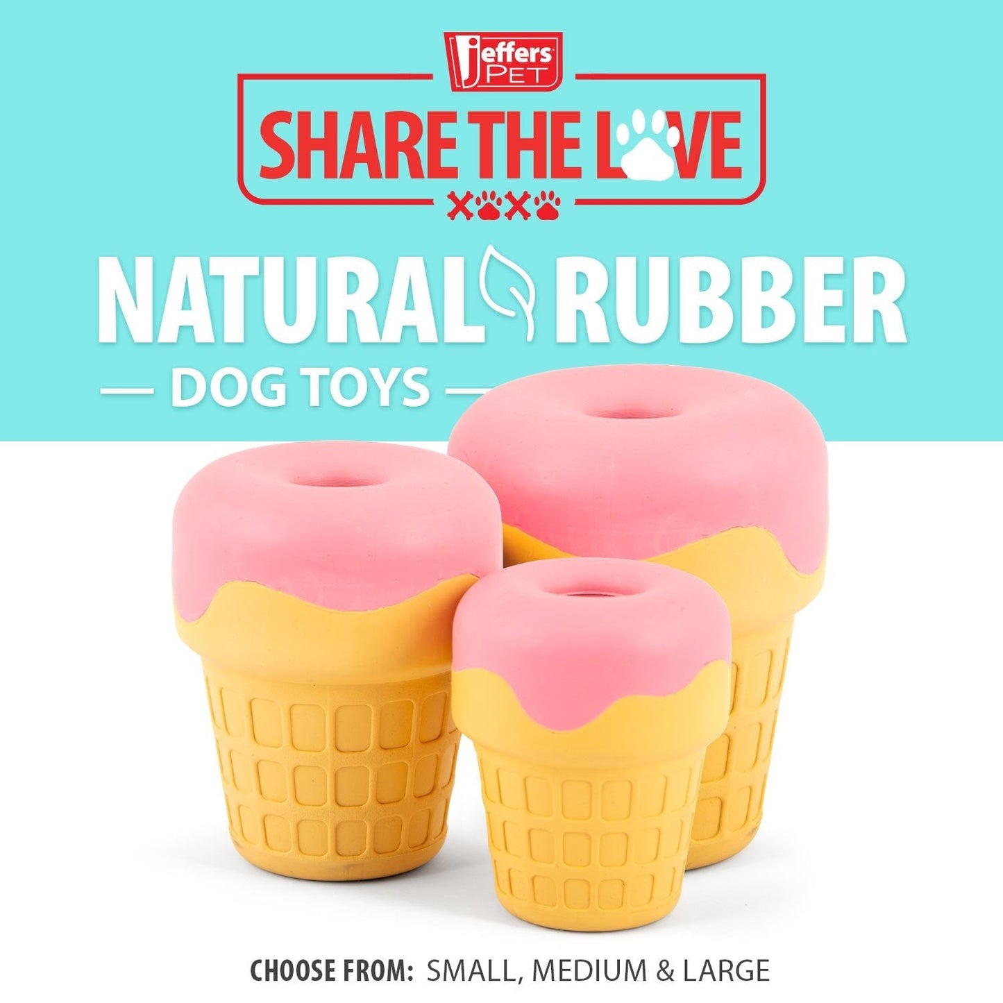 Juguete masticable Jeffers Ice Cream Cone de caucho natural para dispensar premios y limpiar los dientes de perros