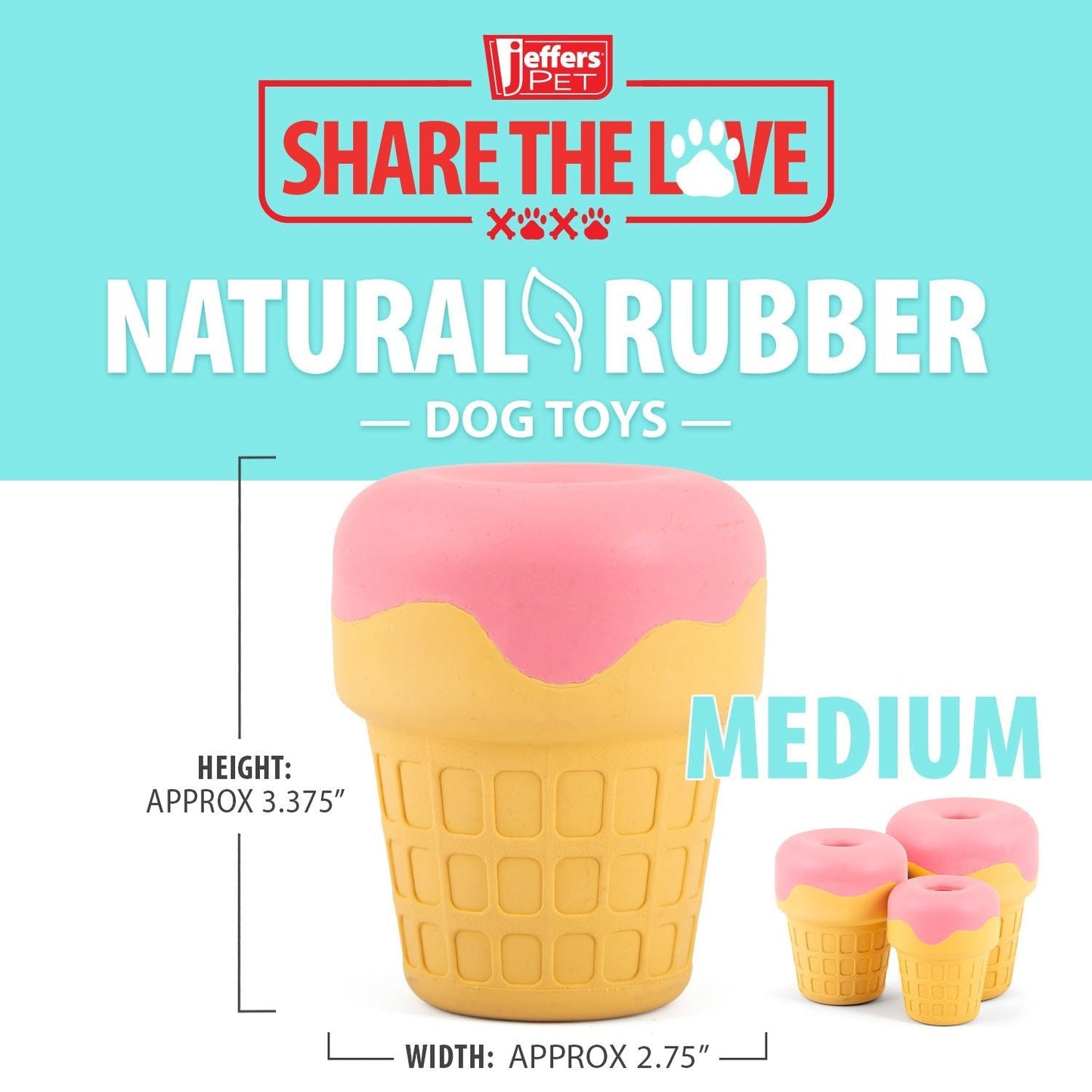 Juguete masticable Jeffers Ice Cream Cone de caucho natural para dispensar premios y limpiar los dientes de perros