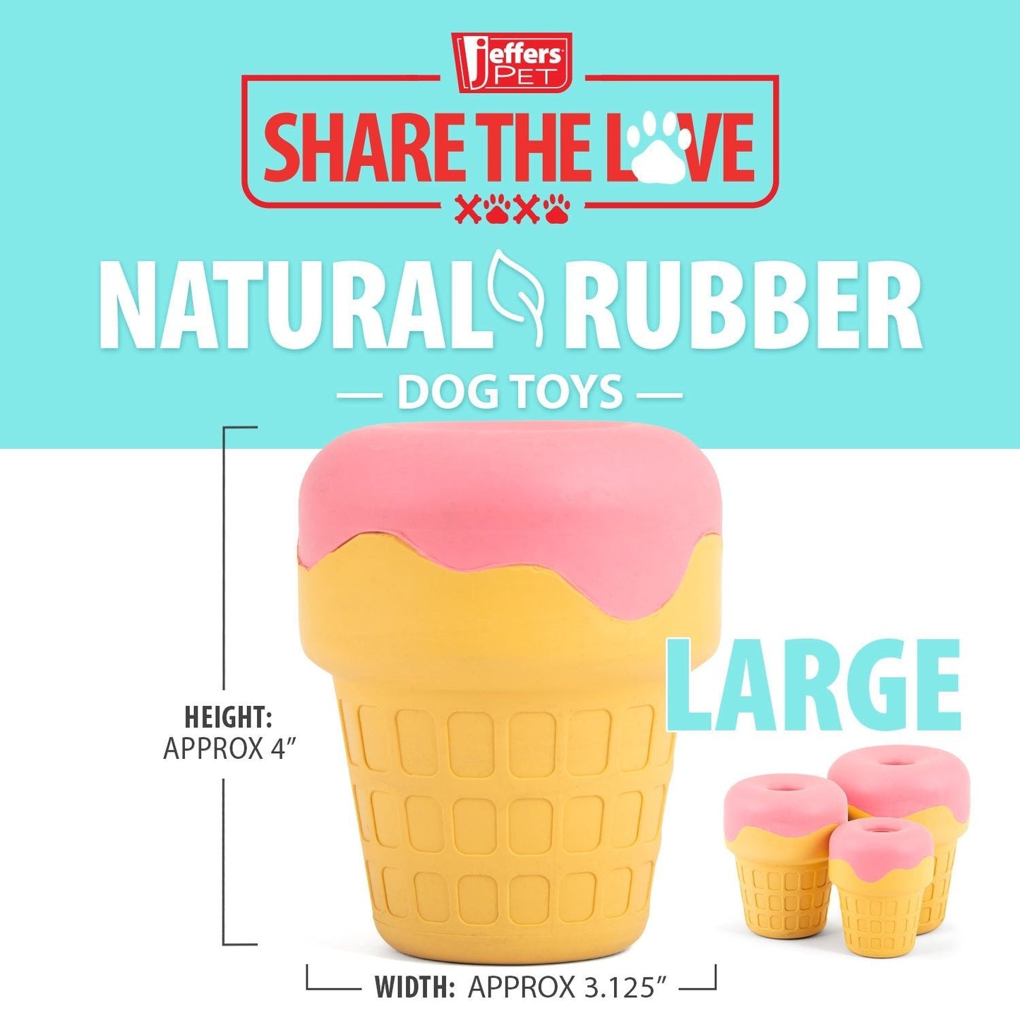 Juguete masticable Jeffers Ice Cream Cone de caucho natural para dispensar premios y limpiar los dientes de perros