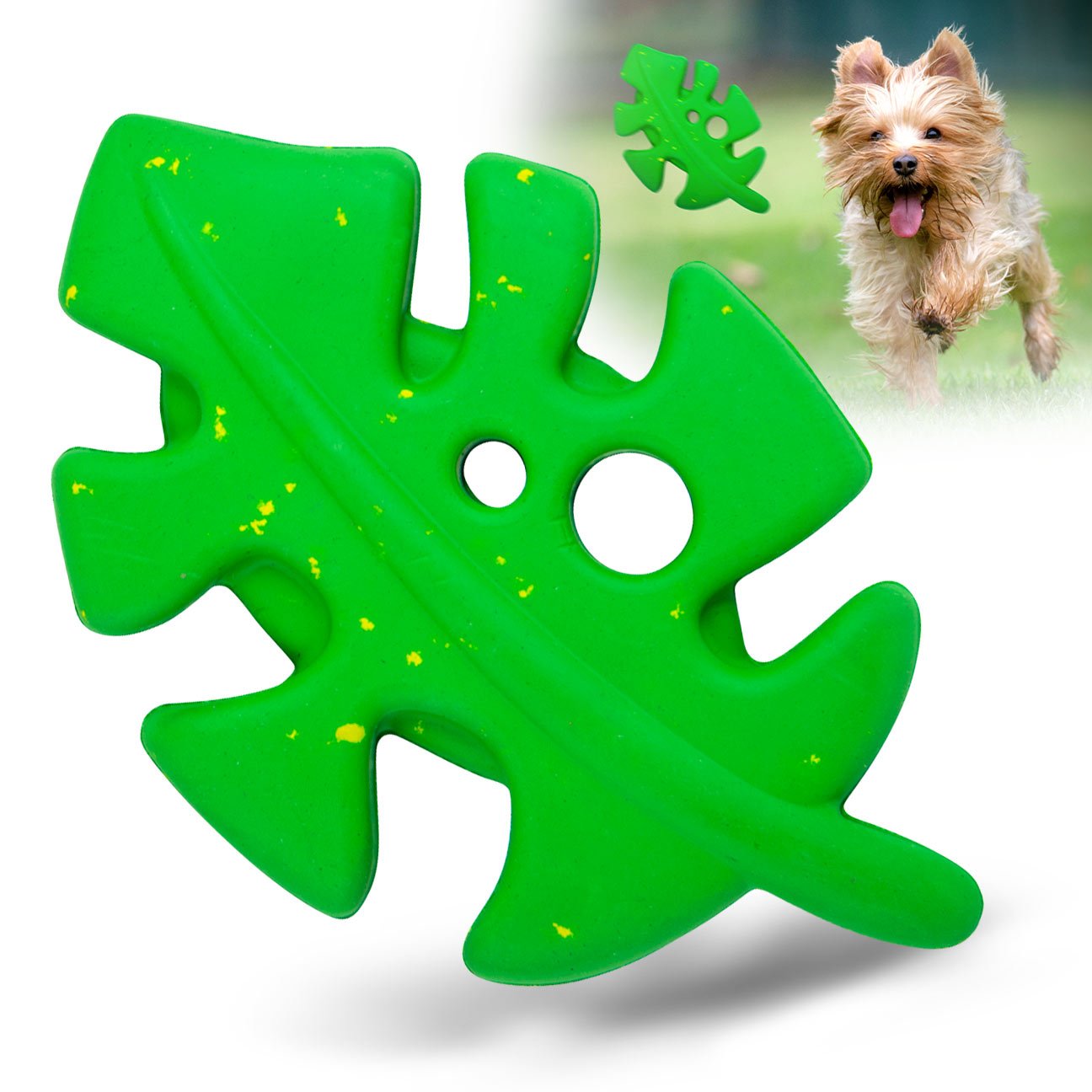 Juguete masticable Jeffers de caucho natural con forma de hoja para perros, con beneficios dentales y aroma a vainilla para mordedores moderados