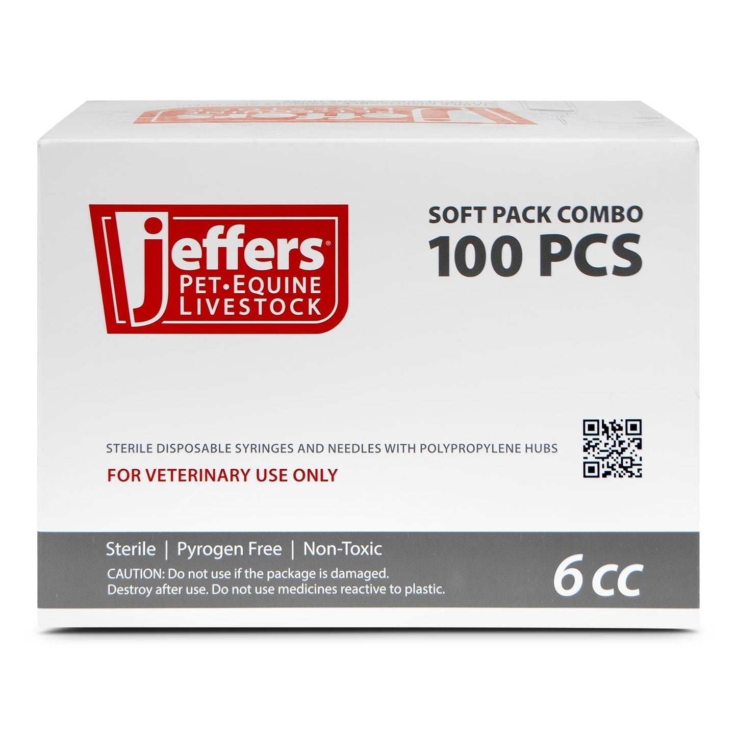 Jeringa/aguja Luer Lock de Jeffers, caja de 100