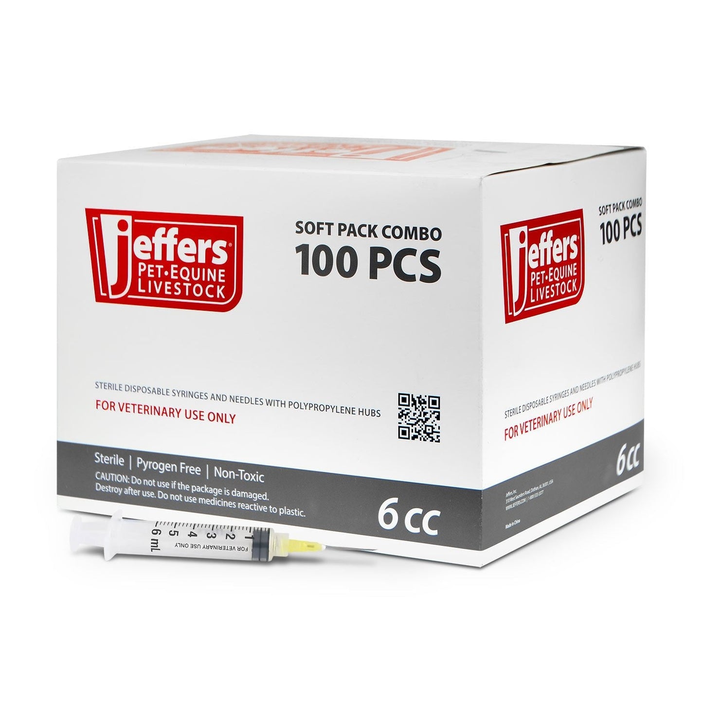 Jeringa/aguja Luer Lock de Jeffers, caja de 100