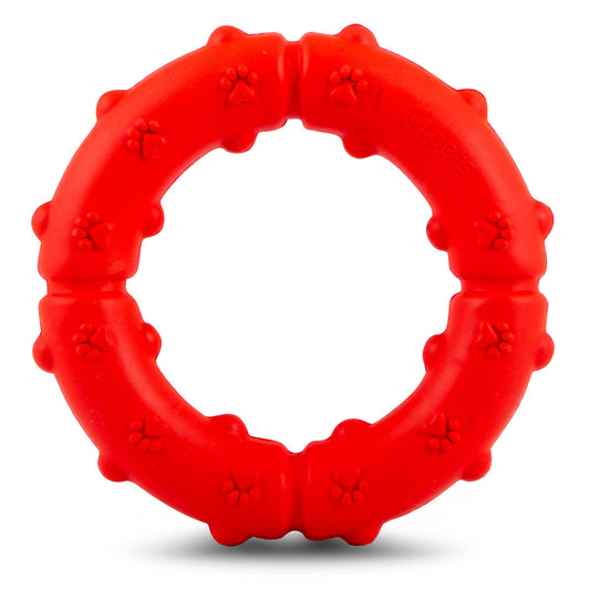 Mordedor y juguete para lanzar para perros de caucho natural Jeffers Paw Ring Tugger para la higiene dental