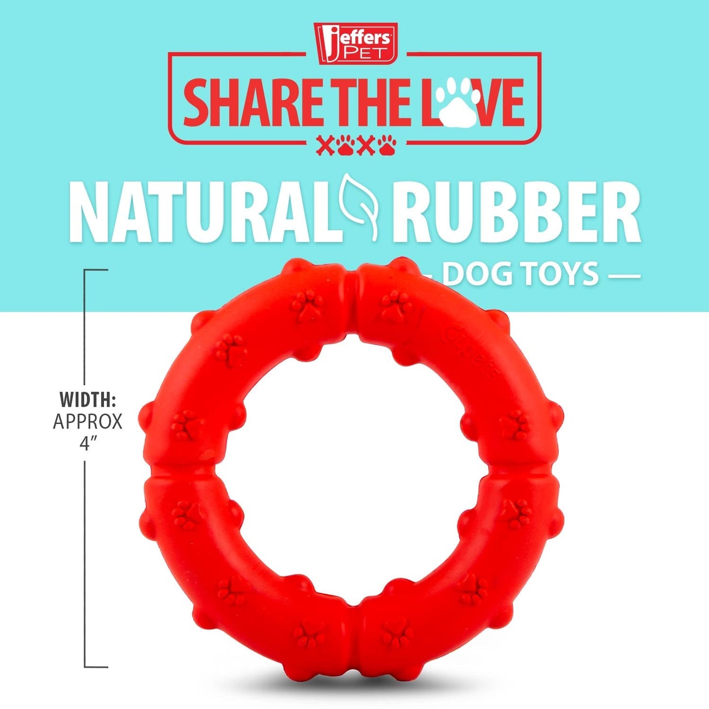 Mordedor y juguete para lanzar para perros de caucho natural Jeffers Paw Ring Tugger para la higiene dental