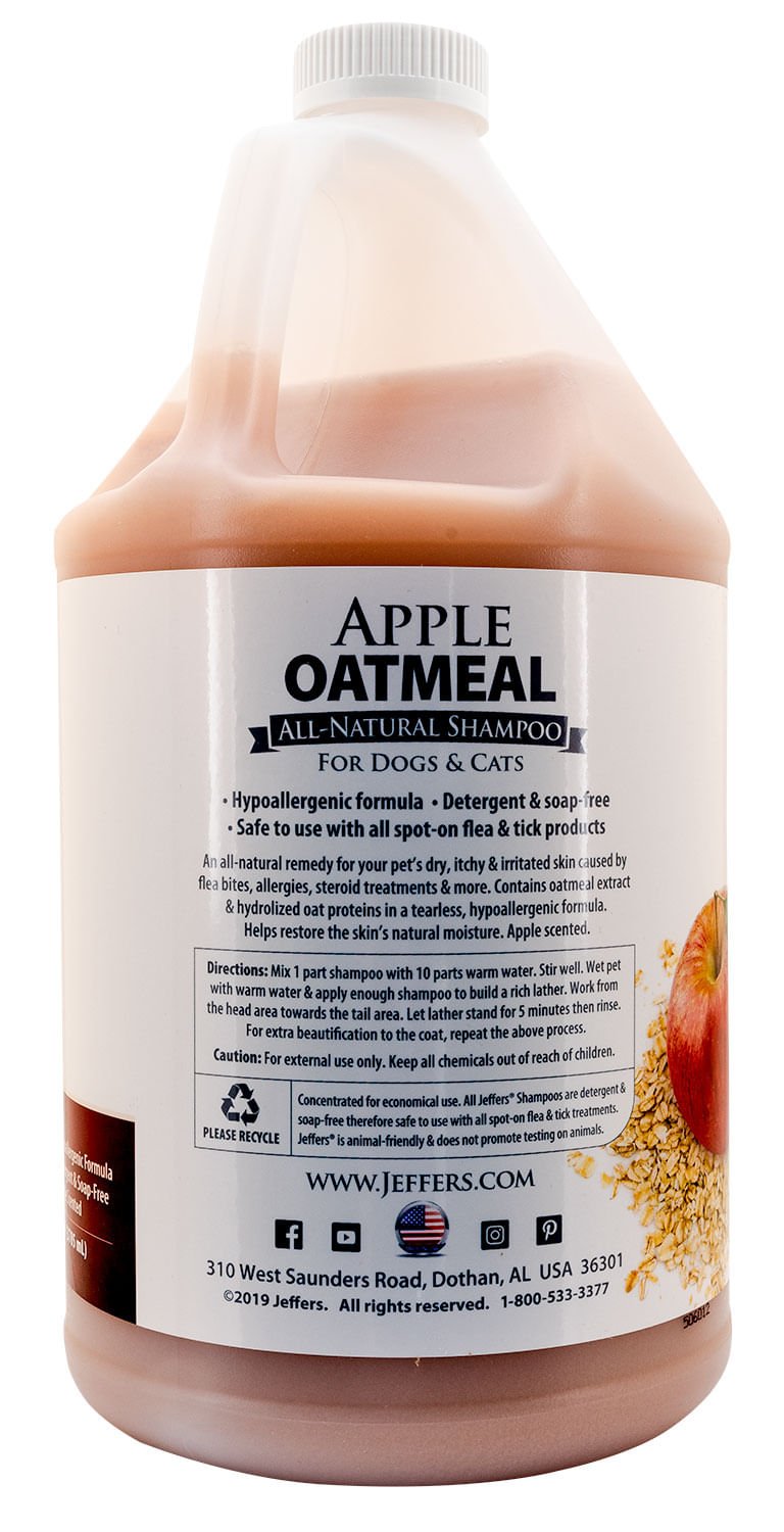 Champú hipoalergénico totalmente natural de avena y manzana Jeffers Pet para perros y gatos con piel seca