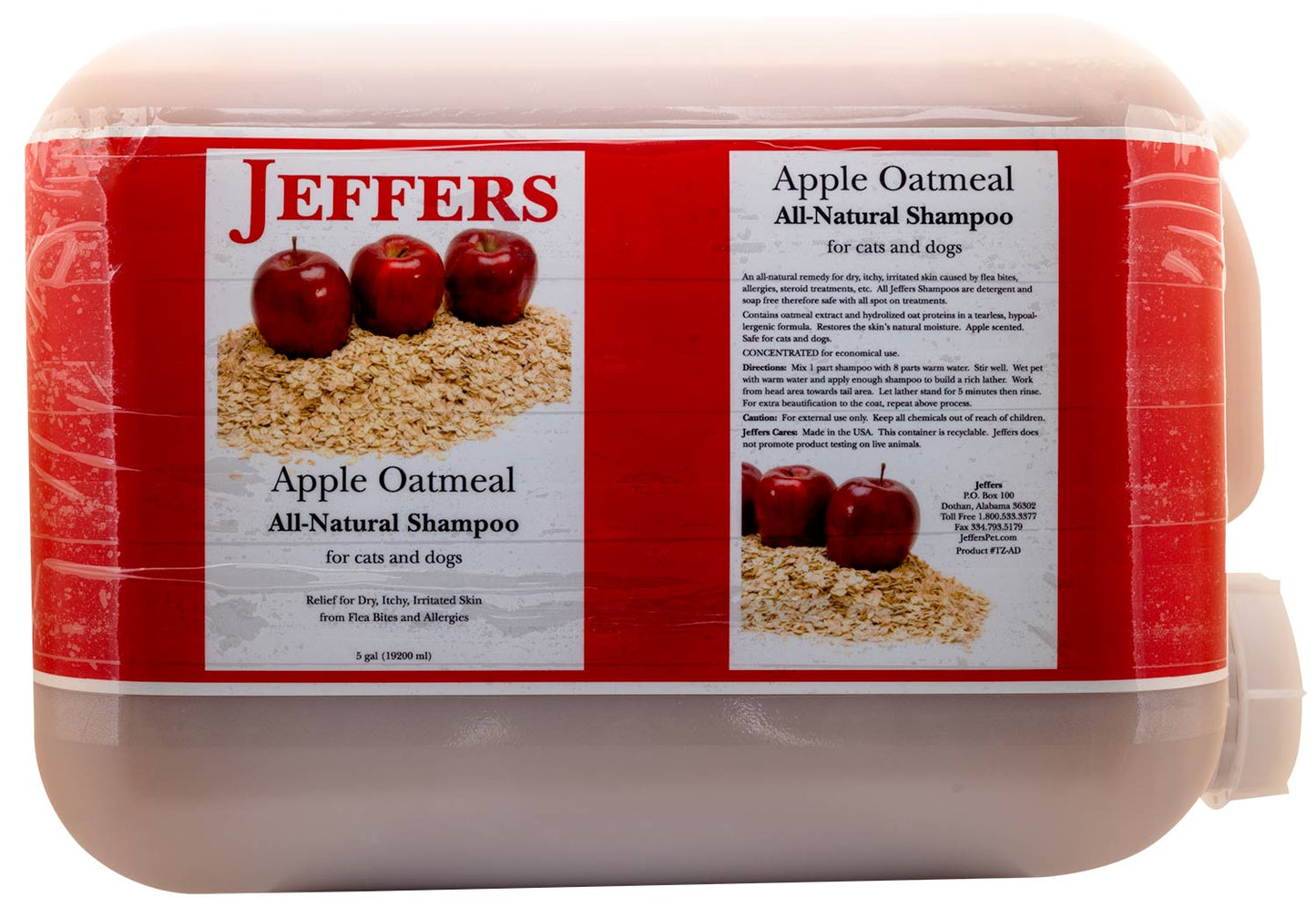 Champú hipoalergénico totalmente natural de avena y manzana Jeffers Pet para perros y gatos con piel seca