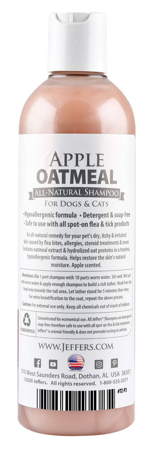 Champú hipoalergénico totalmente natural de avena y manzana Jeffers Pet para perros y gatos con piel seca