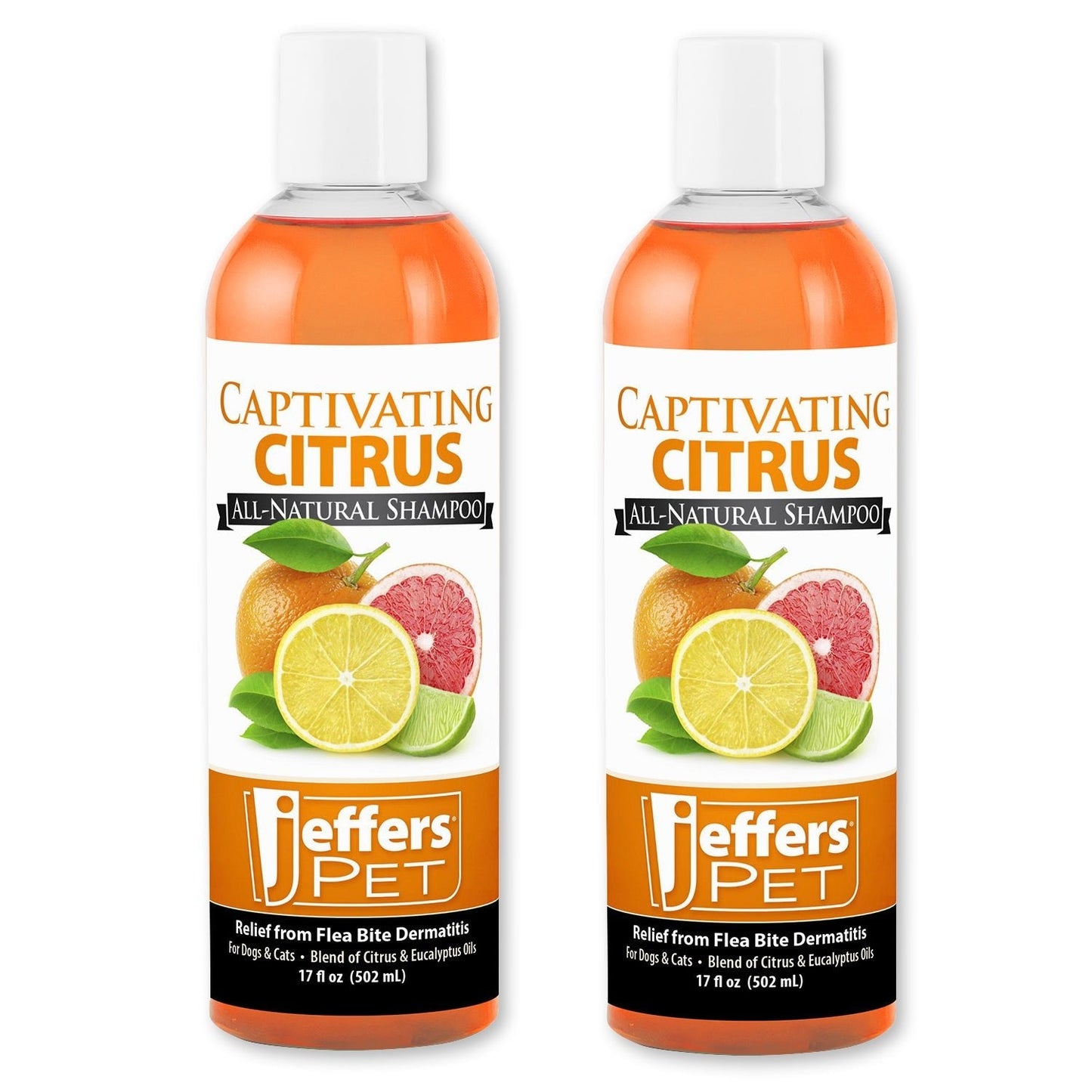 Champú Jeffers Pet Captivating Citrus para aliviar las picaduras de pulgas, totalmente natural, para perros y gatos