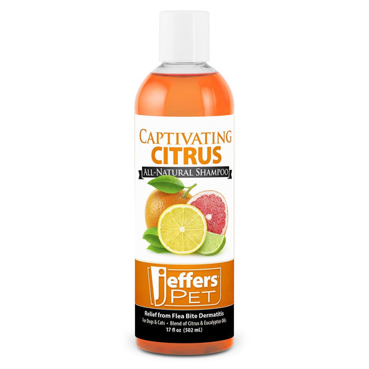Champú Jeffers Pet Captivating Citrus para aliviar las picaduras de pulgas, totalmente natural, para perros y gatos