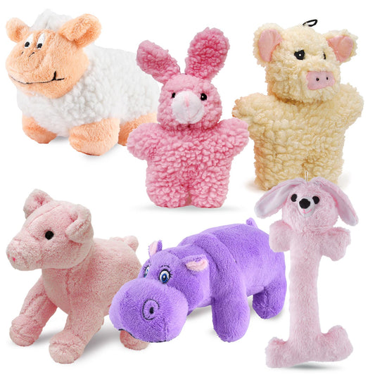 Juguetes para perro Jeffers Plush Pretty Pink Share the Love con chirriador, kit de 6 piezas
