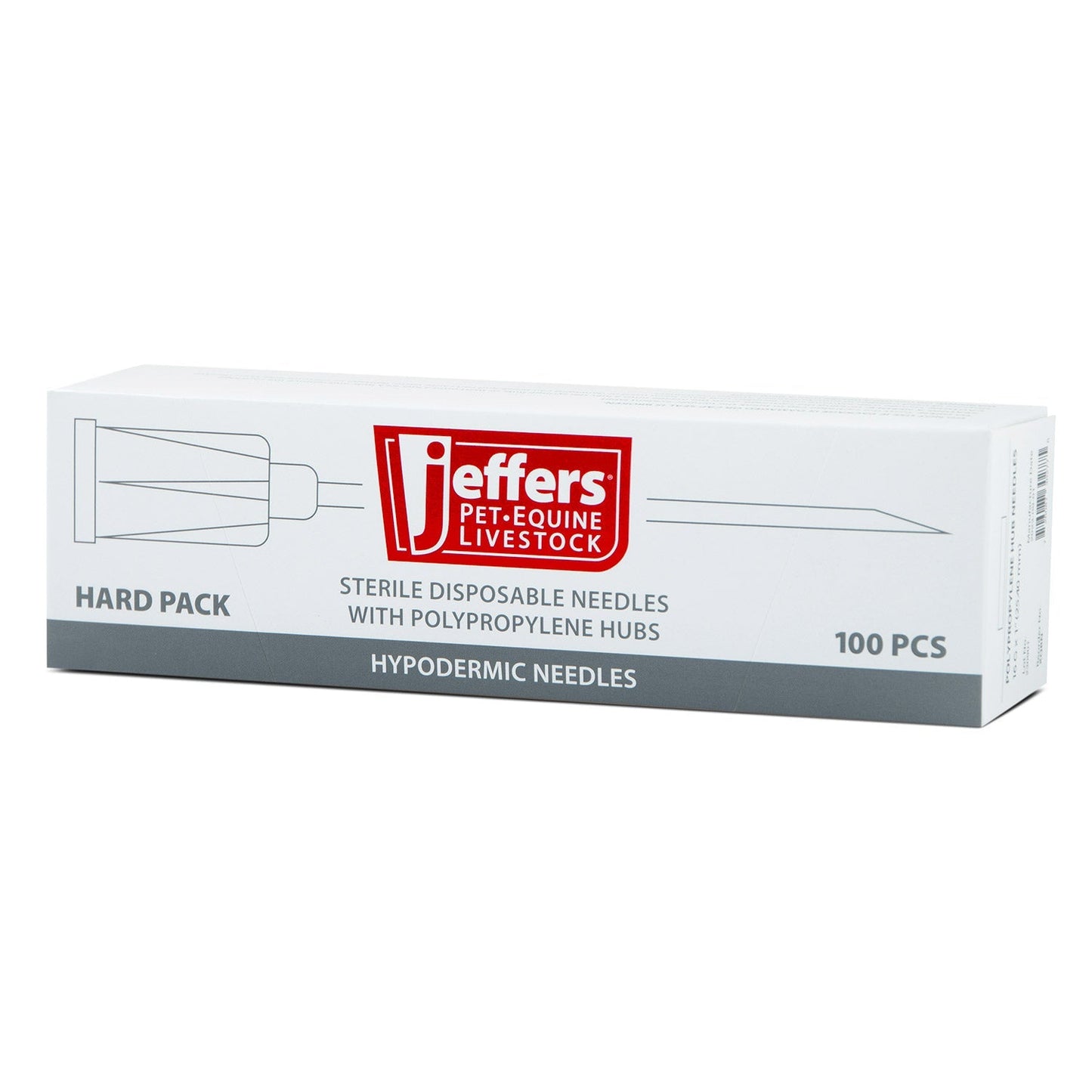 Agujas hipodérmicas Jeffers Poly Hub para uso veterinario, caja de 100